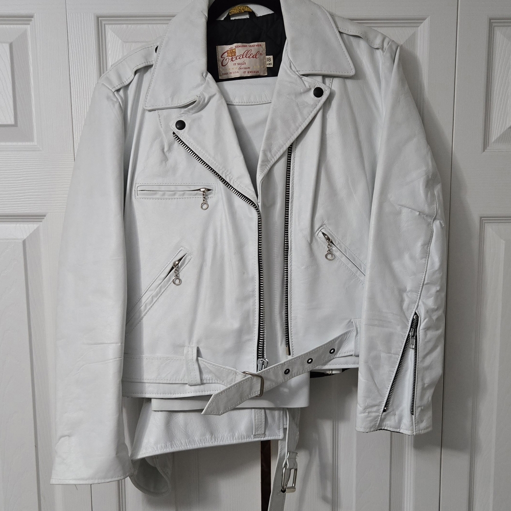 White Leather Biker Jacket And Chap